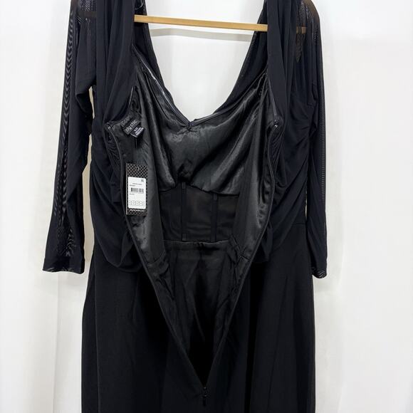 City Chic Size XL/ 22 Lana Bodycon Cocktail Dress Black Sheer Long Sleeve Formal - Picture 7 of 9